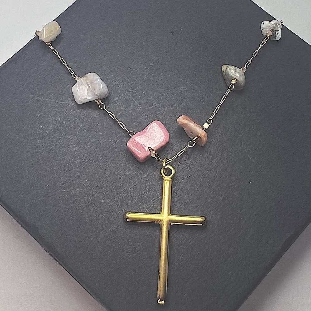 Natural Stone Cross Necklace